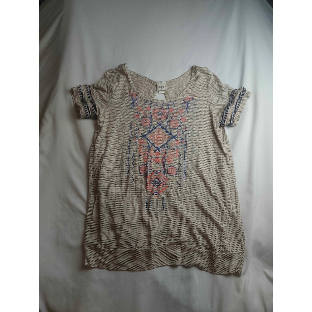 Daytrip Womens Embroidered Boho Top Tan Geometric Tribal Open Back Medium